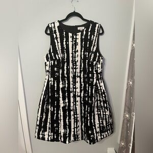 Calvin Klein Black & White Sleeveless Printed A-Line Dress